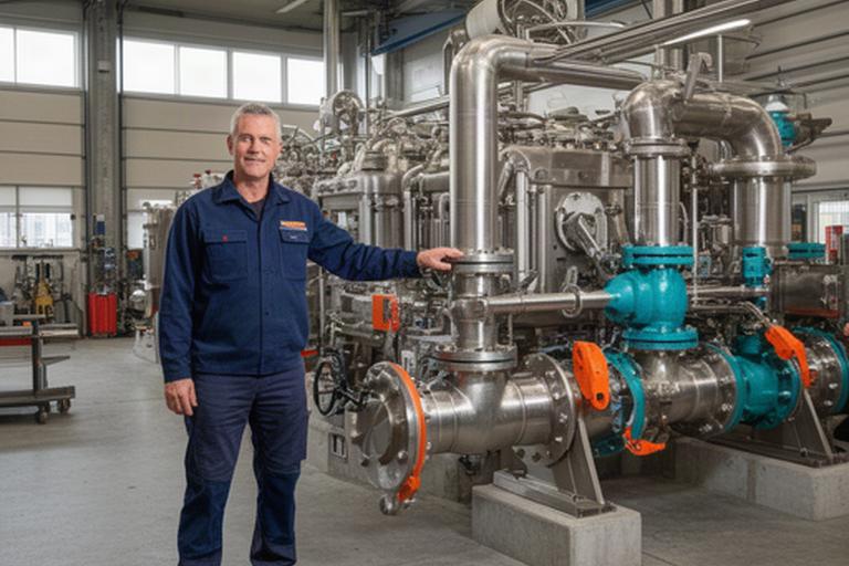 Sales engineer naast industriële offshore-apparatuur in een werkplaats in Noord-Holland